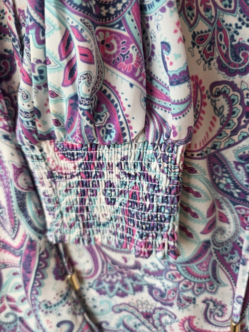 Laura Paisley Print Tie Front Blouse Purple Teal Womens Size 12 - Picture 6 of 10